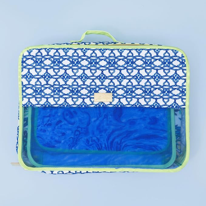 Lilly Pulitzer Packing Cubes Set of 3, Blue and Green Prints | Resort Ready Polyester & Mesh Suitcase Luggage Organizers in 3 Sizes with Zipper Closures, Trim, & Handles for Travel - Image 7