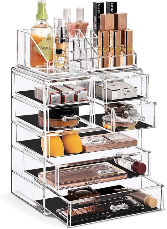 Sorbus Acrylic Makeup Organizer Set, 7-Drawer Vanity & Countertop Cosmetic Storage with Small & Wide Compartments, CLear Makeup Storage for Brushes, Jewelry – Holiday Gift for Women & Teens by Sorbus