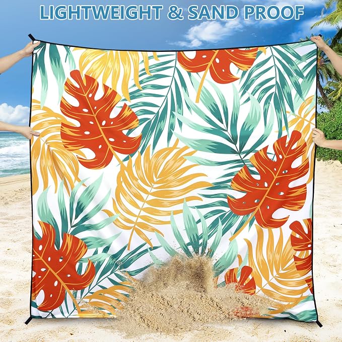 WIWIGO Beach Blanket Sandproof Extra Large Beach Mat Adults Waterproof Quick Drying Sand Free Mat Made by Premium Polyester with 4 Stakes & 4 Corner Pockets for Outdoor Travel Camping Hiking - Image 3