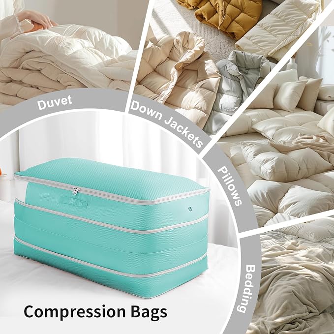 Comforter Storage Bag - Large Capacity Bedding Storage Bags Ultra Space Saving Self Compression Organizer, Washable Compression Bags for Storage Comforter Blanket Duvet Pillow, 4-Pack, Blue - Image 8