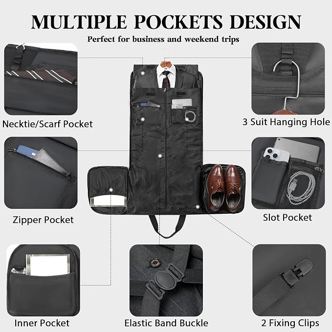 Canvas Garment Bags for Travel, Convertible Carry On Garment Duffel Bag for Men Women, 2 in 1 Suit Bag Hanging Suitcase Business Travel Bag with Shoe Compartment (Black, XL) - Image 3