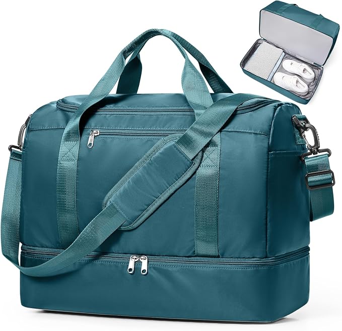 Travel Duffel Bag,Carry-On Overnight Weekender Bags with Shoes Compartment | Travel Bag with Wet Pocket & Luggage Sleeve, For Spirit Airlines 18x14x8 Personal Item Bag,Small,Peacock Blue by SYCNB