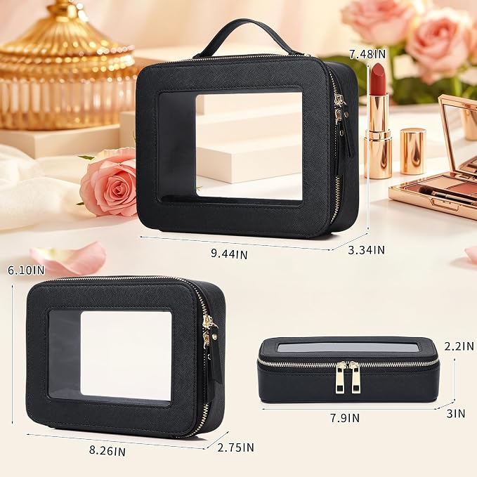 Travel Makeup Set, Black, L+M+SLIM | Waterproof, Transparent Cosmetic Bag, Toiletry Bag, Makeup Brush Case with Zipper, Car Essentials for Women - Image 3