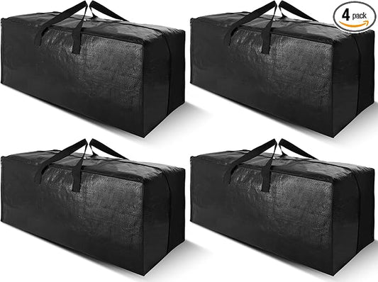 Cosy Family 4 Pack Heavy Duty Extra Large Moving Bags with Backpack Straps - Strong Handles & Zippers, Storage Totes For Space Saving, Fold Flat, Alternative to Moving Box (Set of 4, Black) by Cosy+Family
