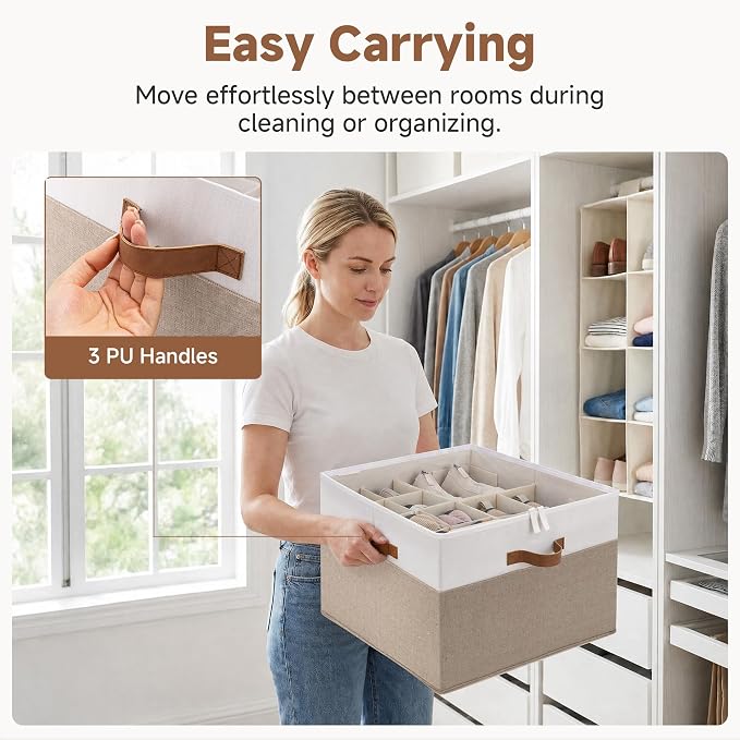StorageWorks Shoe Organizer for Closet, Brown & White | Foldable, Adjustable Dividers, For Heels & Sneakers, Fits 16-32 Pairs - Image 4