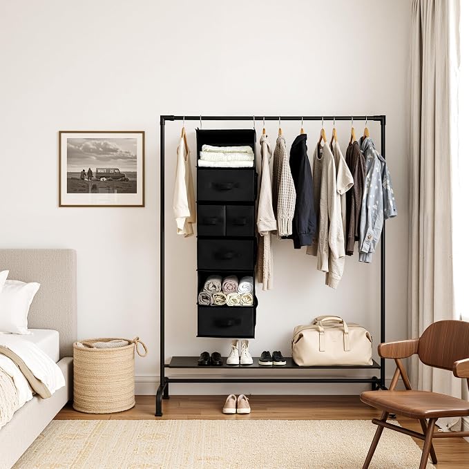 GRANNY SAYS Hanging Closet Organizer 6 Shelves, Closet Organization and Storage with 5 Different Drawers, 6 Side Pockets Wardrobe Clothes Organizer for Closet, Black, 1-Pack - Image 2