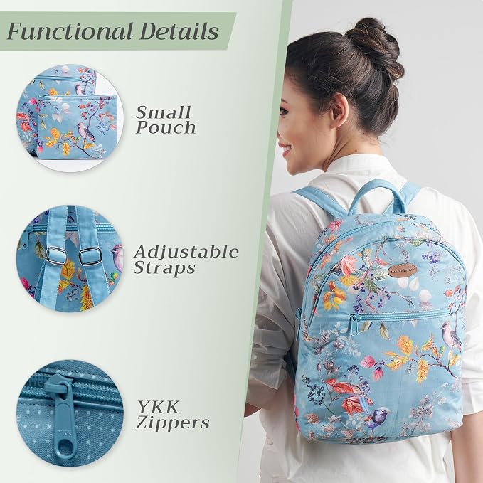 Maison d' Hermine Backpack for Women Men Cotton Shoulder Multipurpose Rucksack with Small Pouch Lightweight Multi Pocket Bag for Travel Work Beach Perfect for Spring Summer (Equinoxe - Blue) - Image 4