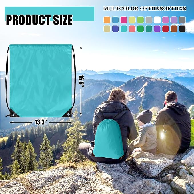 Grneric 60 Pieces Drawstring Backpack Bulk Cinch Sackpack Ployster Drawstring Bags for Gym Party Trip(Aqua) - Image 4
