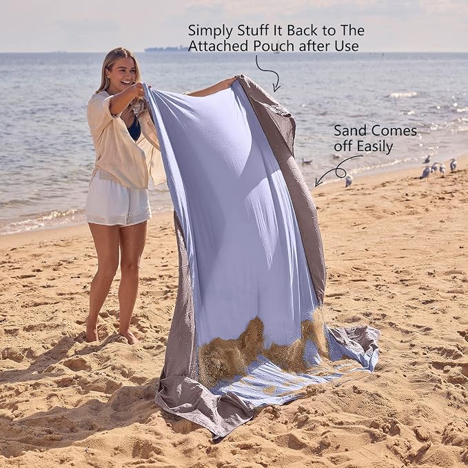 WEKAPO Beach Blanket Sandproof Waterproof, Extra Large Beach Mat, Oversized & Compact Sand Free, Quick Drying Beach Essentials for Vacation, Cruise, Picnic & Camping with Stakes - Image 5