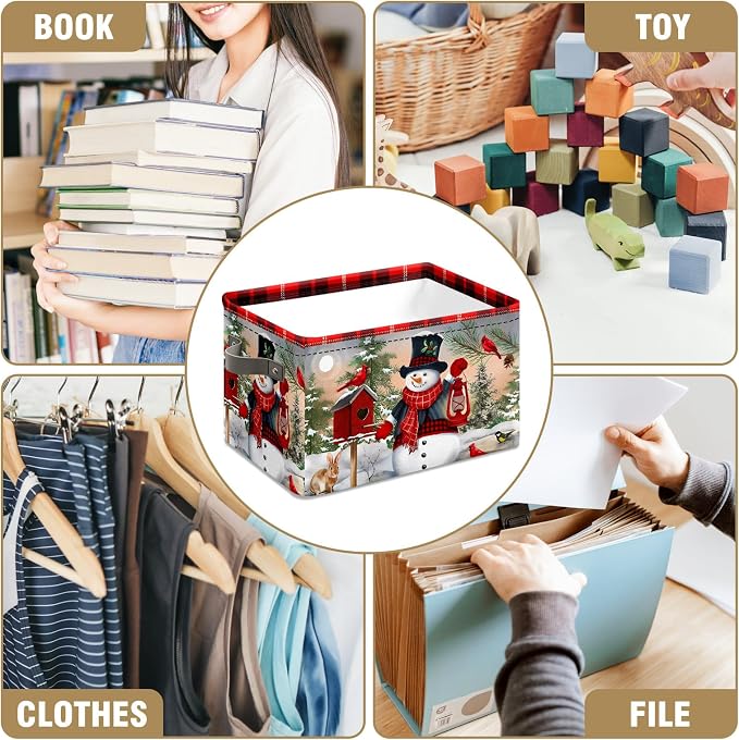 Stybn Christmas Snowman Foldable Baskets Storage Bins with Handles, Christmas Decorative Fabric Storage Basket Shelf baskets 2 2piece - Image 7