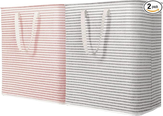 Lifewit 2 Pack Laundry Basket 100L Each, Collapsible Clothes Hamper with Reinforced Handles, Freestanding Waterproof Design for Bedroom and Laundry Room, Grey&Pink 200L Total by Lifewit