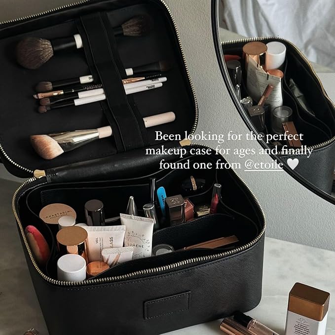 ETOILE - Vanity Case Black - Stylish Travel Makeup Bag Organizer with Dividers - Image 6