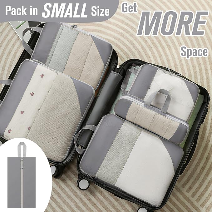 WOOMADA Compression Packing Cubes for Suitcases Travel Essentials 6 Set Rectangle Mesh Expandable Travel Bags Organizer for Luggage - Image 4