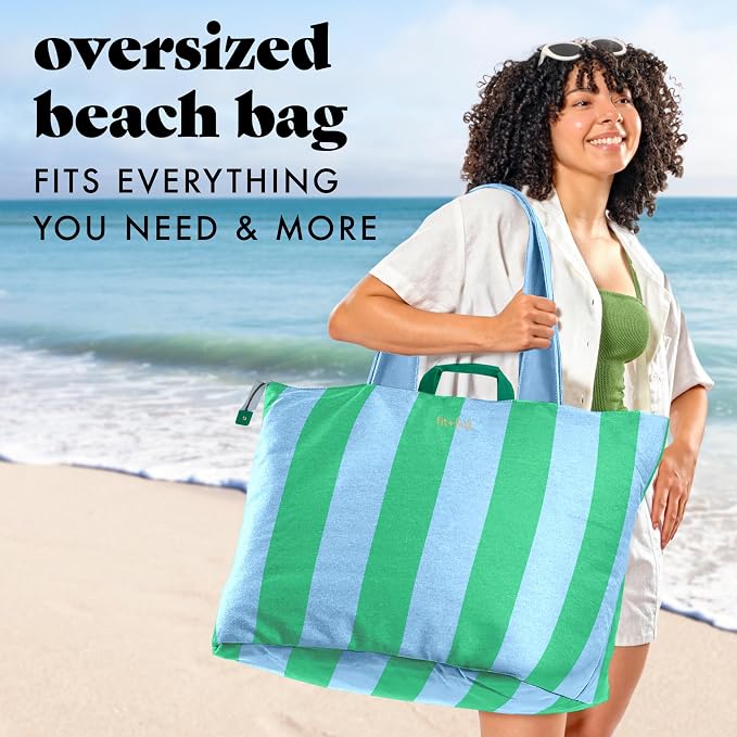Fit & Fresh XL Beach Tote Bag for Women – XL Travel Tote with Zipper & Pockets, Oversized Canvas Pool Bag, Weekender Carry-On - Image 2
