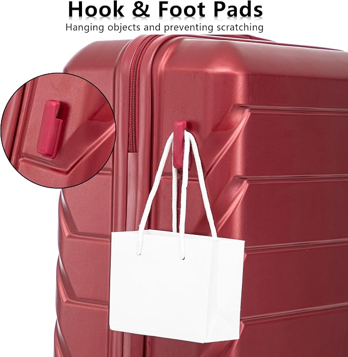 Hardshell Luggage Sets, Lightweight Stripes Suitcases with Spinner Wheels, Red-220 - Image 4
