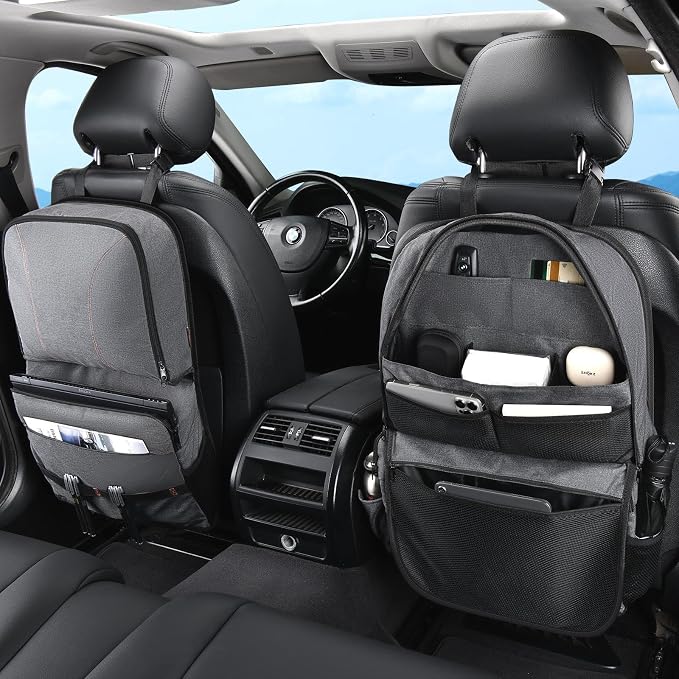 Coverado Backseat Car Organizer 2 Packs, Heavy-Duty Durable Dual-Way Use Car Back Seat Organizer Waterproof with Multi Pockets, Zipper Closure Design, Protect Valuables from Spills, Keeps Car Tidy by COVERADOAUTO