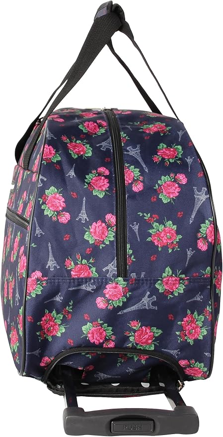 Betsey Johnson Designer Carry On Luggage Collection - Lightweight Pattern 22 Inch Duffel Bag- Weekender Overnight Business Travel Suitcase with 2- Rolling Wheels (Eiffel Towers) - Image 5