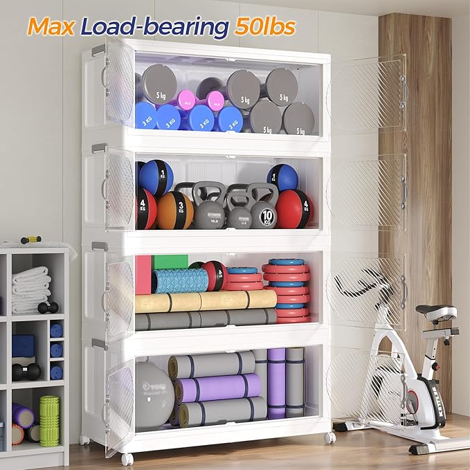 150Gal/600QT 5-Tiers Extra Large Stackable Storage Bins with Lid, Collapsible Cabinet Closet Organizer Plastic Container Box with Wheels Doors Drawers for Office Dorm Kitchen, White - Image 8