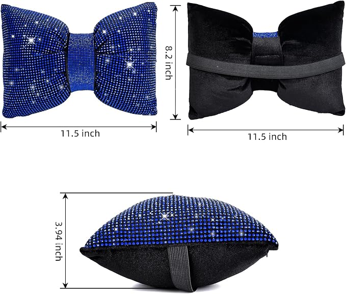 4 PCS Bling Car Pillows,Rhinestones Bowknot Car Headrest Pillow, Blue | Car Neck Pillow for Driver Relax Neck Support,Sleeping Travel Support Neck Pillow,Diamond Interior Accessories for Women - Image 4