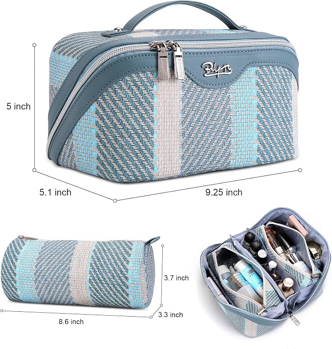 BOYATU Travel Makeup Bag Cosmetic Bag for Women: 3 Pcs Set Make up Bag with Compartments - Waterproof Vegan Leather Toiletry Bags with Handle - Makeup Organizer for Travel Essentials(C-1-Blue) - Image 8