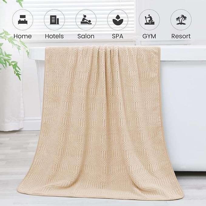JML Microfier Bath Towels Set of 2, Large Microfier Body Towel for Adult, 30" x 60", Oversized, Soft, Super Absorbent, Fast Drying, Use for Sauna,Gym,Sport, Fitness, Yoga, Diamond Cross Grid Camel - Image 7