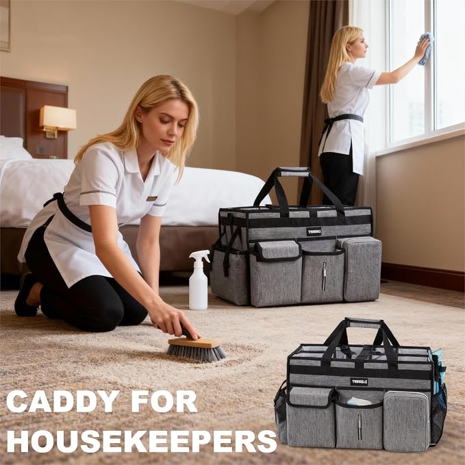 Large Cleaning Caddy Bag with Rigid Support Board, Cleaning Organizer Tote with Detachable Divider, Adjustable Shoulder Strap & Waist Belt, Cleaning Supply Carrier for Cleaners & Housekeepers - Image 8