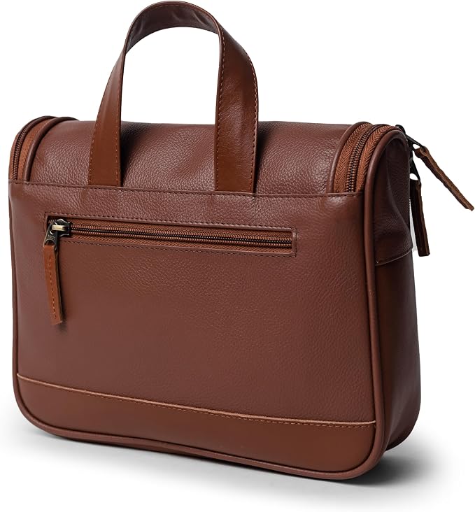 Sutton Handmade Genuine Cowhide Leather Hanging Toiletry Bag Travel Dopp Kit for Men and Women Caramel Brown - Image 8