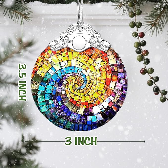Rainbow Spiral Stained Glass Ornament, Christmas Ornaments – Christmas Tree Ornament, Holiday Decor, Xmas Stocking Stuffers, Gift Idea, Gifts for Art Lover, Coworker, Friend, and Family