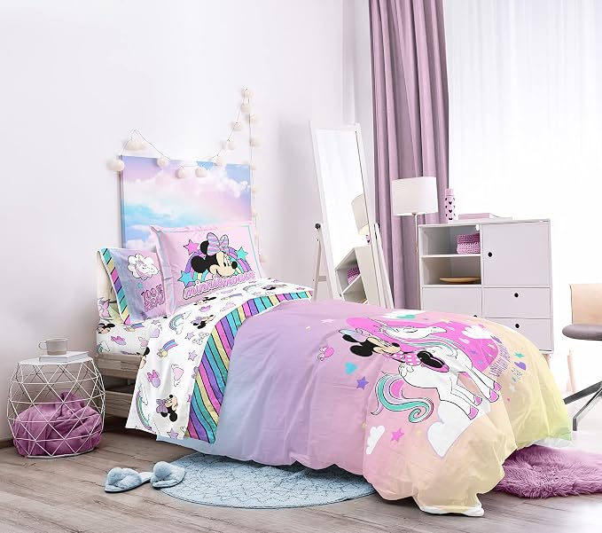 Disney Minnie Mouse Full Size Comforter Set 7 Piece Kids Bedding, Pink | Unicorn, Comforter Sheets Shams Pillowcases, Official Product, Soft Microfiber, Machine Washable, Girls Gift - Image 8