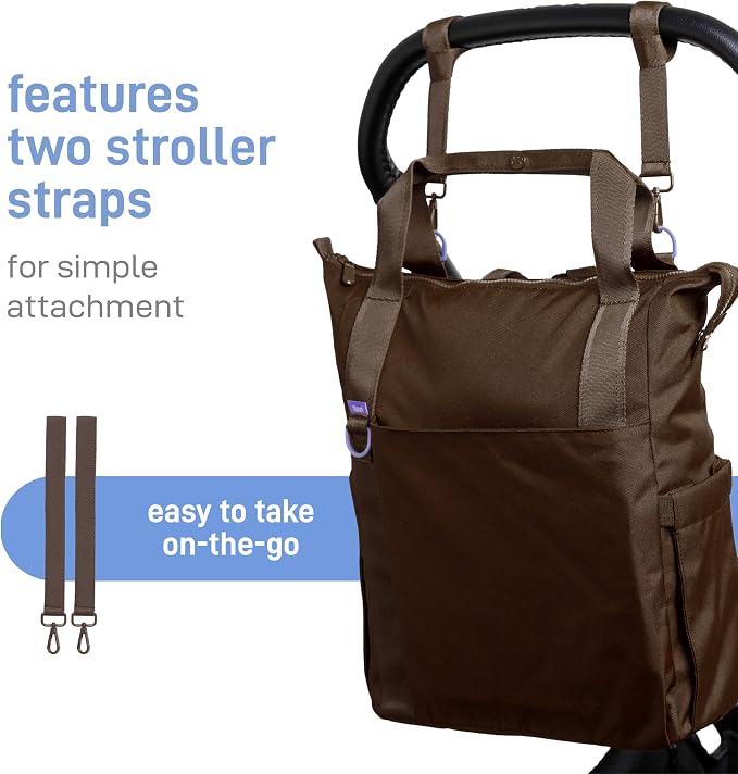 Ubbi Fleuri All-Day Diaper Bag Backpack, Features 12 Pockets, Insulated Bottle Pocket, Wet Bag, Changing Mat, Stroller Straps and Dust Pouch, Lightweight, Easy-Clean & Travel Ready, Ganache - Image 8