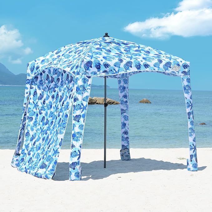 Qipi Beach Cabanas for Sand, Beach Canopy with Sandbags & Side Wall for Family, Easy Set Up Sun Shelter, UPF 50+ UV Protection with Roof Vent by Qipi+Direct+Store