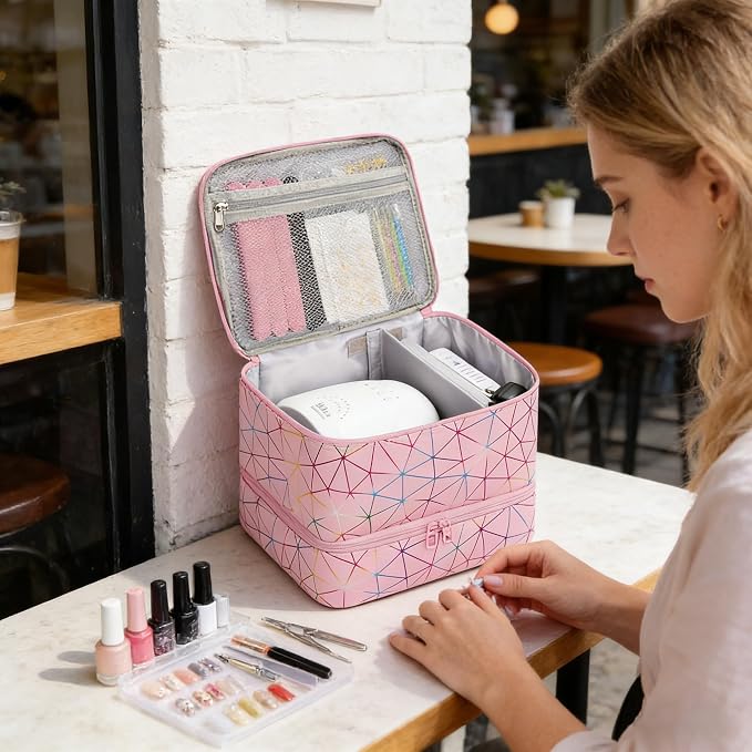 Ethereal Nail Polish Organizer Case, Holds 32+ Bottles(15ml/0.5fl.oz) and Nail Lamp, Double Layer Nail Polish Storage Bag for Nail Kit, Manicure Tools, Gifts for Girls - Image 2