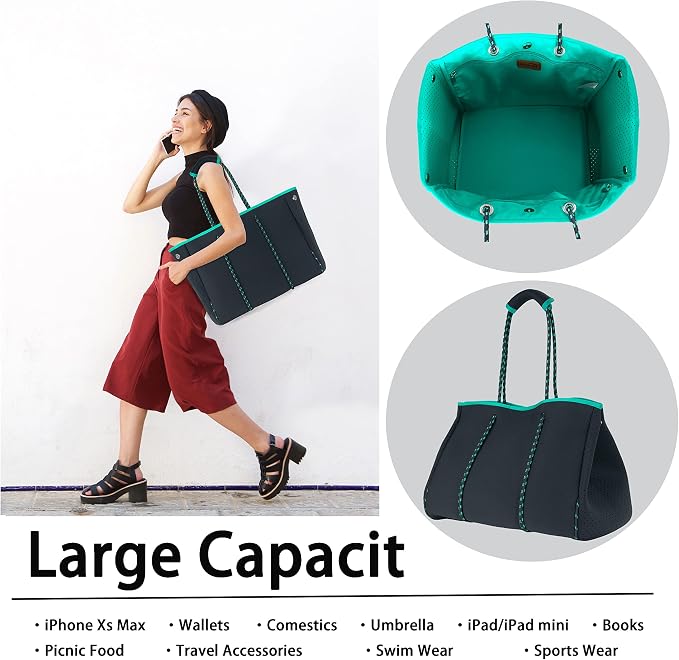 QOGiR Neoprene Multipurpose Beach Bag Tote with Inner Zipper Pocket … … … … - Image 4