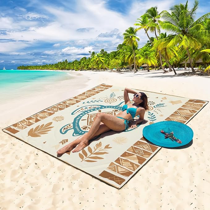 WIWIGO Beach Blanket Waterproof Sandproof Beach Mat 79" X 83"/10'x9'for 2-8 Adults Quick Drying Outdoor Picnic Mat Beach Accessories for Travel, Camping, Hiking - Image 4