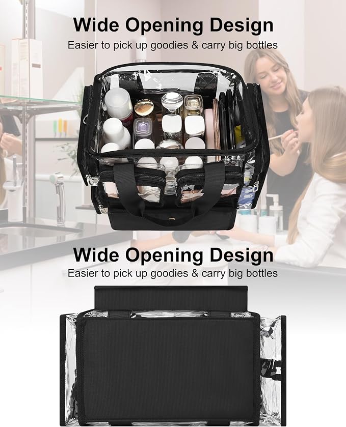 Relavel Large Clear Makeup Bag, Professional Cosmetic Organizer for Traveling,Makeup Artist Kit Set Bag Hairstylist Bag with Removable Dividers, Transparent PVC Work Tote Bag Duffle Bag for Women - Image 4