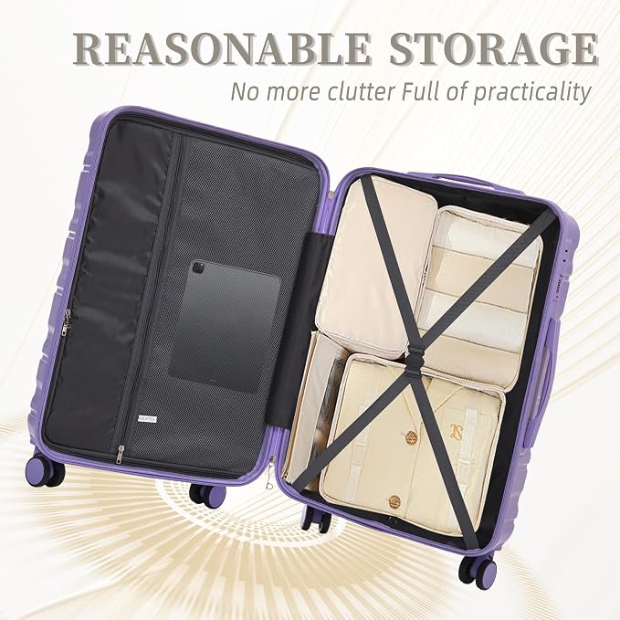 GDFStudio 20/24/28 Inch 3 Piece Luggage Set, ABS Hard Shell Spinner Suitcase with 360° Silent Wheels, Expandable Capacity,Combination Lock, Retractable Handle,Carry On & Checked Suitcases,Blue+Purple - Image 9