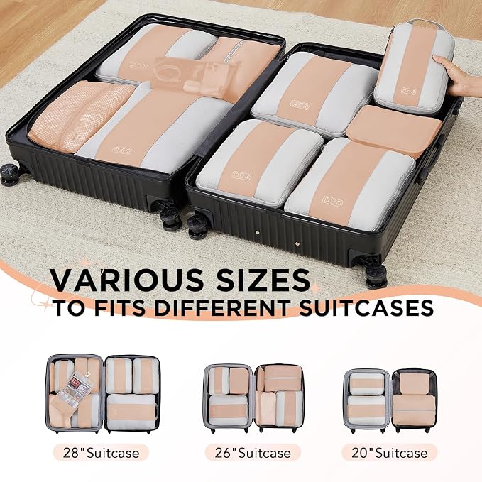 OlarHike 10 Set Compression Packing Cubes for Travel Essentials,Compressible Expandable Space Saver Bags for Organizing Clothes,Luggage Suitcase Garment Bags with Over 1000 pcs Mesh Holes(Gold) - Image 8