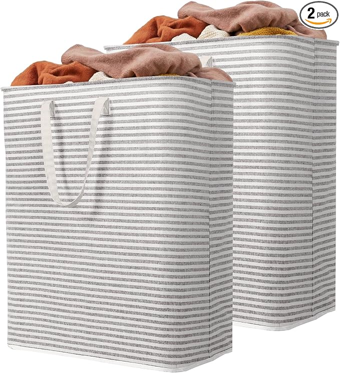 Lifewit 2 Pack Laundry Basket 125L Each, Collapsible Clothes Hamper with Reinforced Handles, Freestanding Waterproof Design for Bedroom and Laundry Room, Grey 250L Total by Lifewit