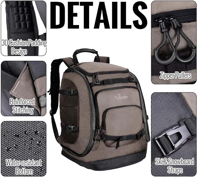 Ski Boot Bag Backpack - 65L Waterproof Skiing Snowboarding Travel Luggage Backpack - Stores Boots Skis Snowboard Helmet Goggles Jackets Gloves & Other Accessories for Men & Women - Image 5