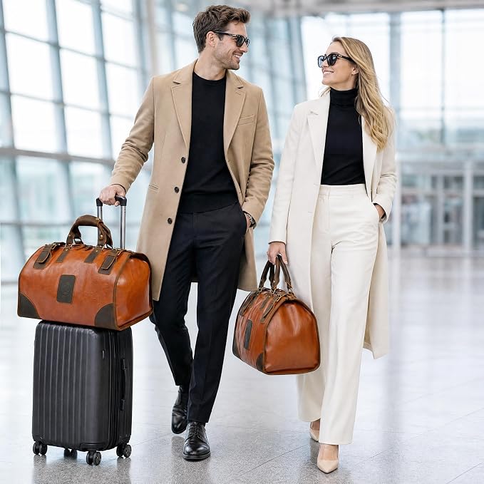 Canvas + Leather Travel Luggage Tote Duffle Gym Suitcase Weekender Overnight Bag For Men Male FB8151 (8151-Coffee) - Image 2