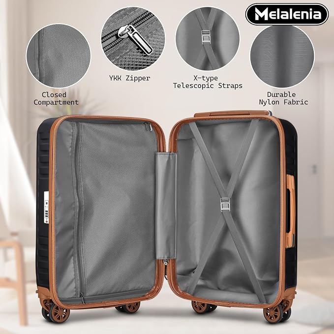 Melalenia Luggage Sets 7 Piece Suitcase Set, Hard Shell Carry on Luggage Travel Suitcases with Spinner Wheels and TSA Lock, Lightweight Luggage Set for Women, Black Brown - Image 6