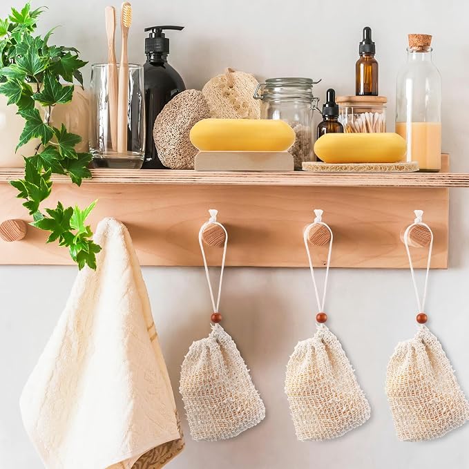 Yaomiao 72 Pcs Soap Saver Set Bulk Includes Wood Soap Dish, Saver Pads with Self Drain, Bar Holder Mesh Bag for Shower Bath Home Toilet Kitchen Hotel Restaurant(Wood Color) - Image 6