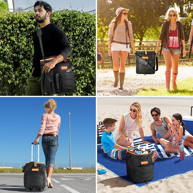 Odoland 72 Can Rolling Cooler Bag with Wheels & Handle, Collapsible Insulated Ice Chest for Beach, Camping & Tailgating - Portable Travel Soft Cooler on Wheels, Collapses for Easy Storage - Image 9