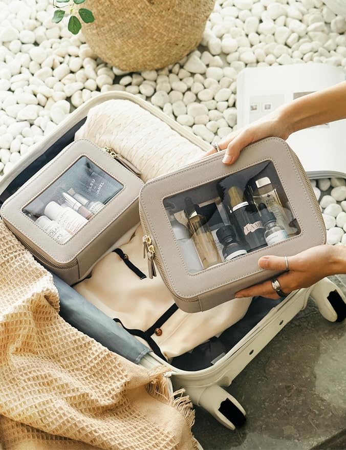 Popvibe Clear Makeup Bag Travel Cosmetic Case Transparent Toiletry Bag with Zipper, Portable Make Up Organizer Traveling Compact Car Bag for Essentials, Stone, Large - Image 8