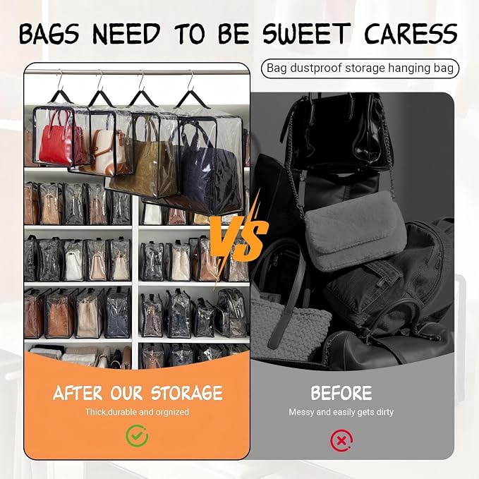 Hsei 12 Pcs Clear Dust Bags For Handbags 4-Sizes Fits Mini Wallets Oversized Tote Bags PVC Waterproof Purse Storage Organizers for Luxury Bag Soft Stand-Up with Zipper Handle for Closet Hanging - Image 4