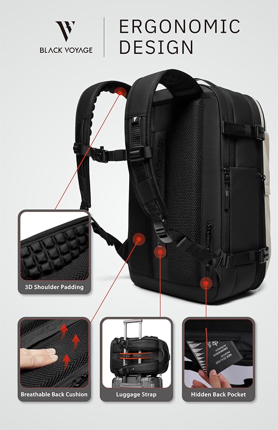 BlackVoyage Vortex Vacuum Seal Travel Backpack 60L Expandable Air Compression System Water Resistant TSA Lock Carry-On - Image 4