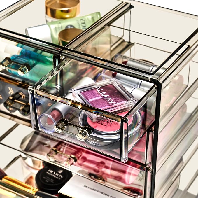 Sorbus Acrylic Makeup Organizer Set, 7-Drawer Vanity & Countertop Cosmetic Storage with Small & Wide Drawers, Black Jewel Makeup Storage for Brushes, Lipsticks, Jewelry, Holiday Gift for Women & Teens - Image 5