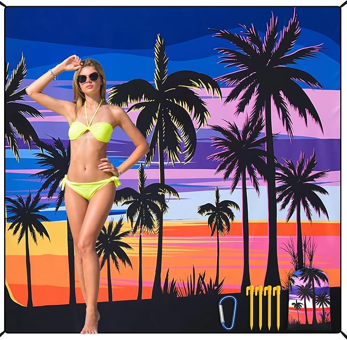 HIHOHO Beach Blanket Waterproof Sandproof Beach Mat 79”x 83” for 1-8 Adults Quick Drying Durable Outdoor Picnic Mat for Beach Festival Travel Camping Hiking (Color Cocotree, 79"×83"(4 Person)) by HIHOHO
