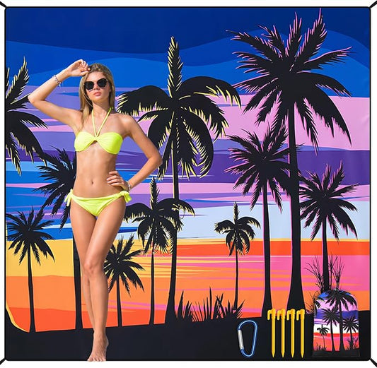 HIHOHO Beach Blanket Waterproof Sandproof Beach Mat 79”x 83” for 1-8 Adults Quick Drying Durable Outdoor Picnic Mat for Beach Festival Travel Camping Hiking (Color Cocotree, 79"×83"(4 Person)) by HIHOHO