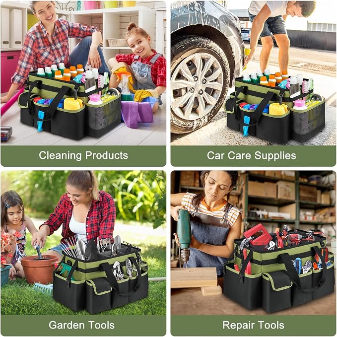 Cleaning Caddy,Large Cleaning Bags for Housekeepers,Cleaning Supplies Organizer with Handle,Green - Image 6